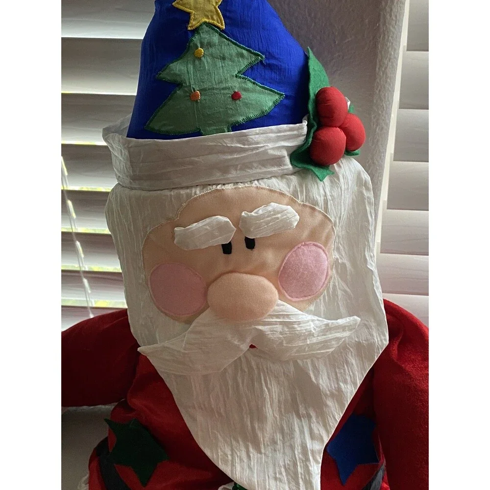 Santa Claus Plush Decor Nylon Parachute Fabric Large Christmas Vtg.
